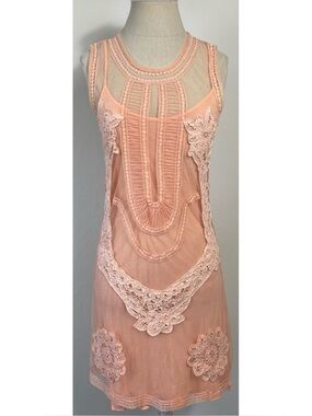 Candela x Free People Elle Pink Sheer Mesh Lace Mini Dress
